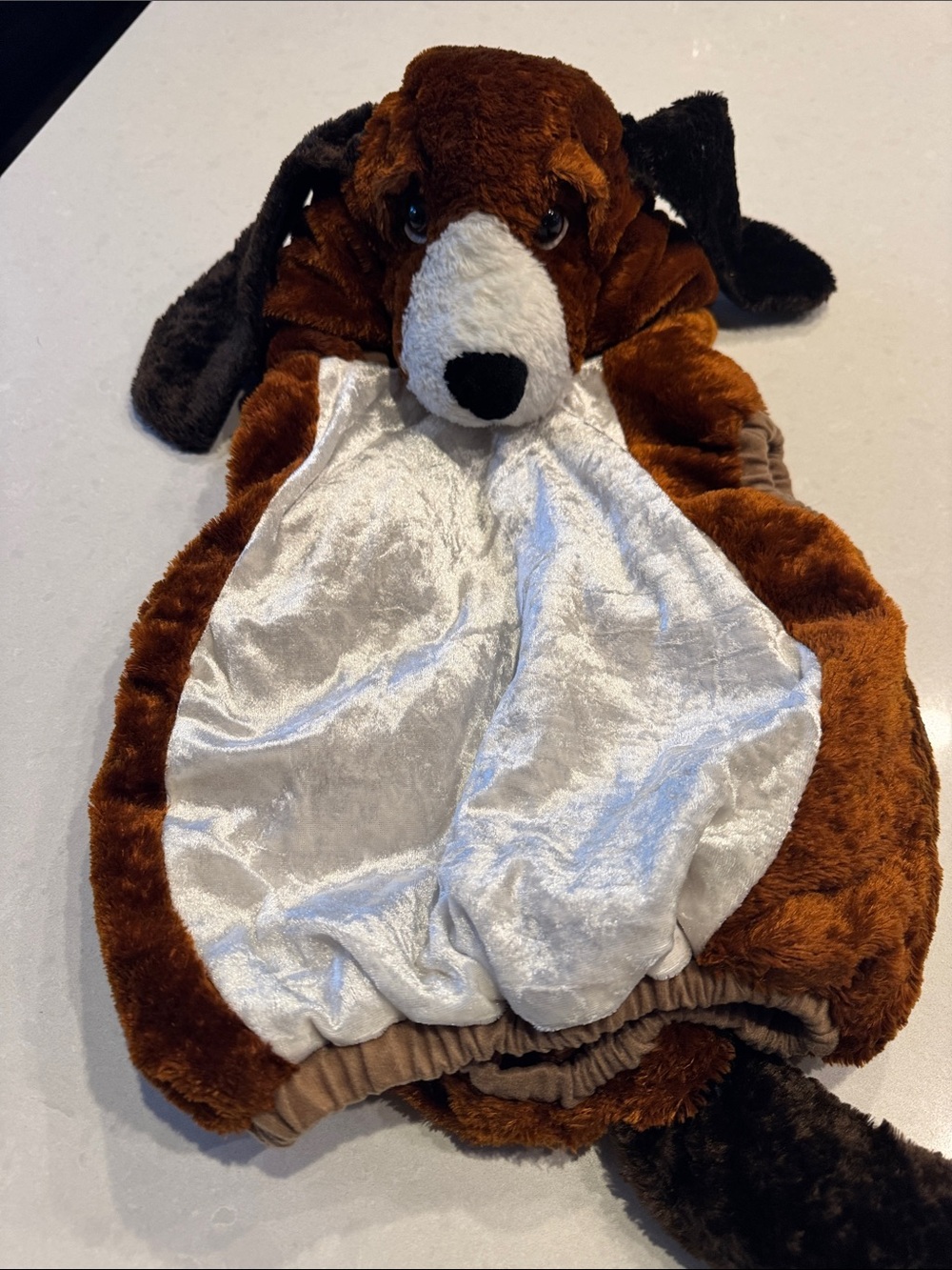 Plush Puppy Kids Halloween Costume in Brown and White - Soft Dog Outfit